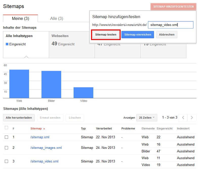 Testing and submitting a video-XML-sitemap through the Google Search Console