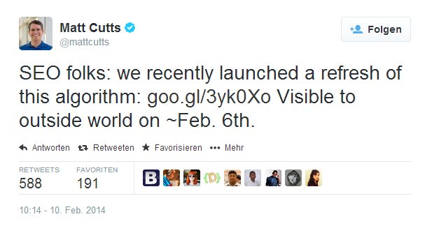Matt Cutts annonce une mise à jour Google sur Twitter