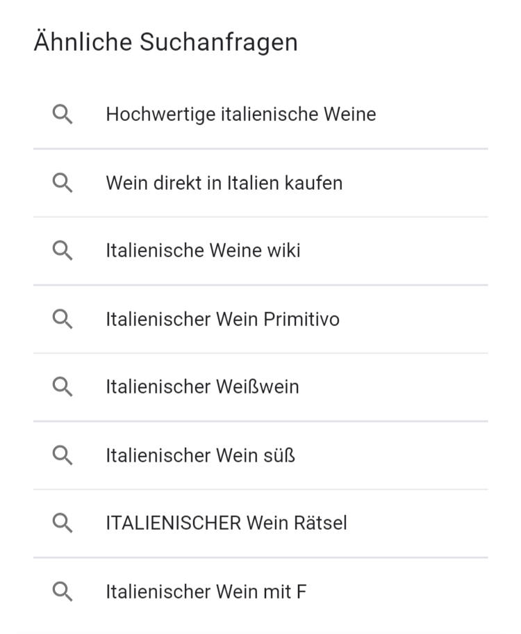 Ähnliche Suchanfragen in der Google Search Anzeige