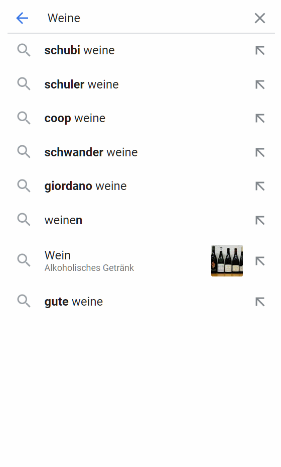 Google Search Autocomplete für "teure Weine"