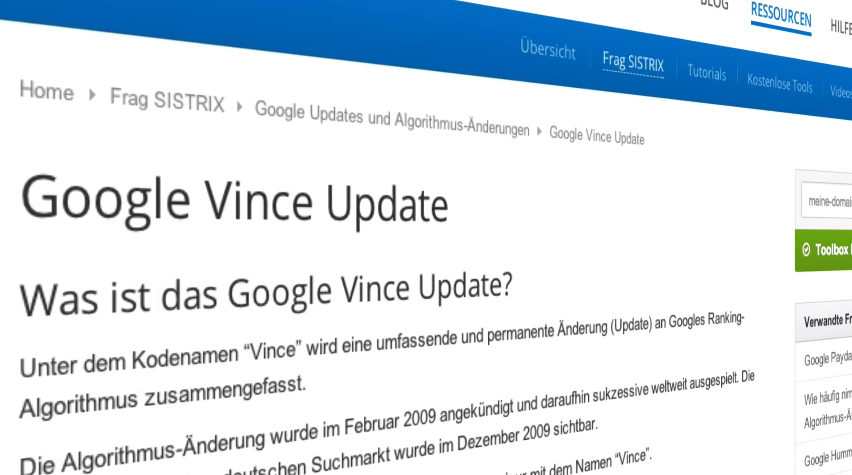 Página del artículo sobre la Google Vince Update en SISTRIX 