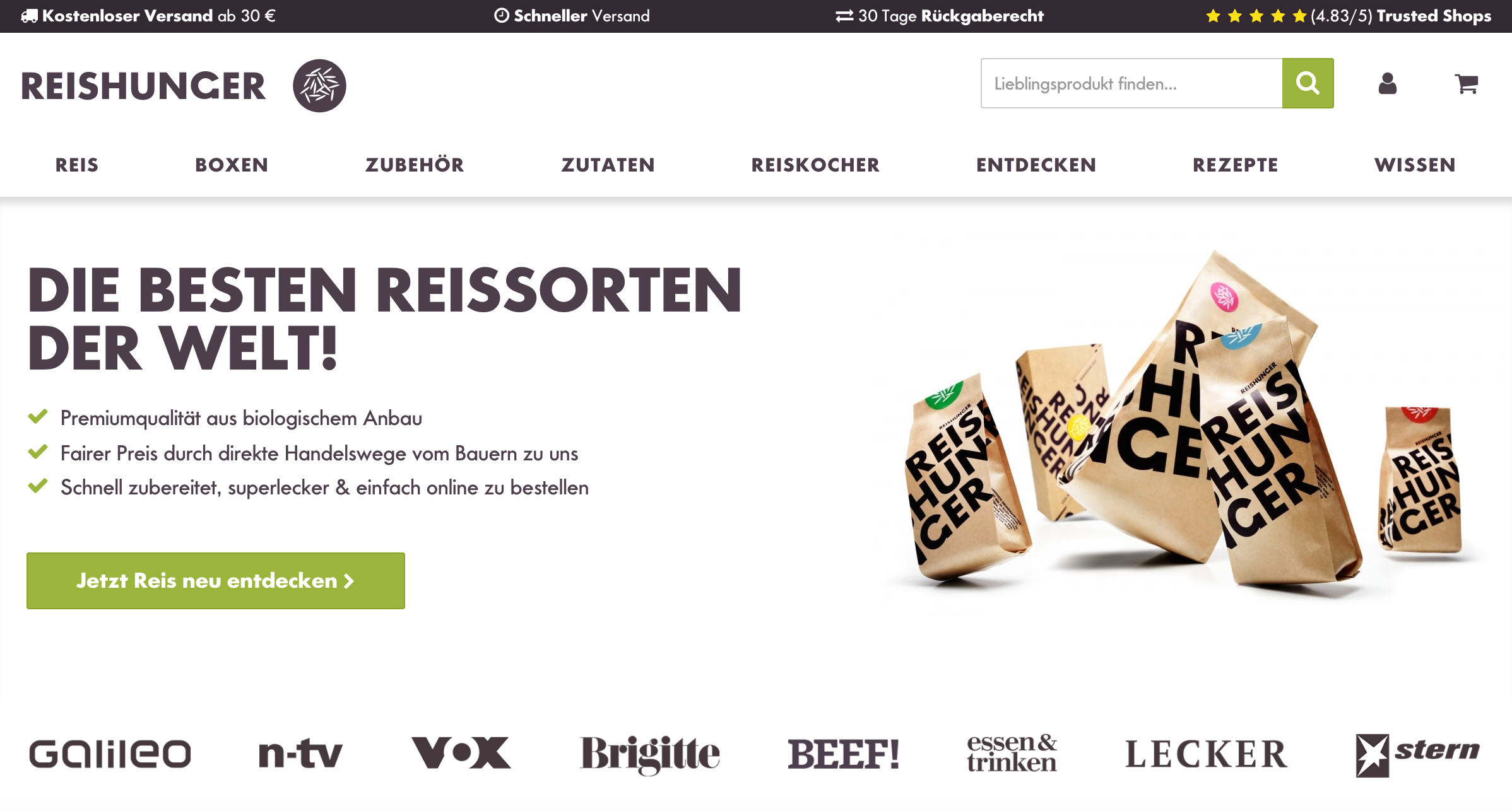 Screenshot Website reishunger.de