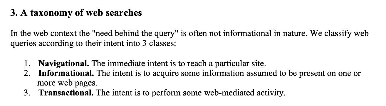 A taxonomy of web searches. 3 classes of queries 