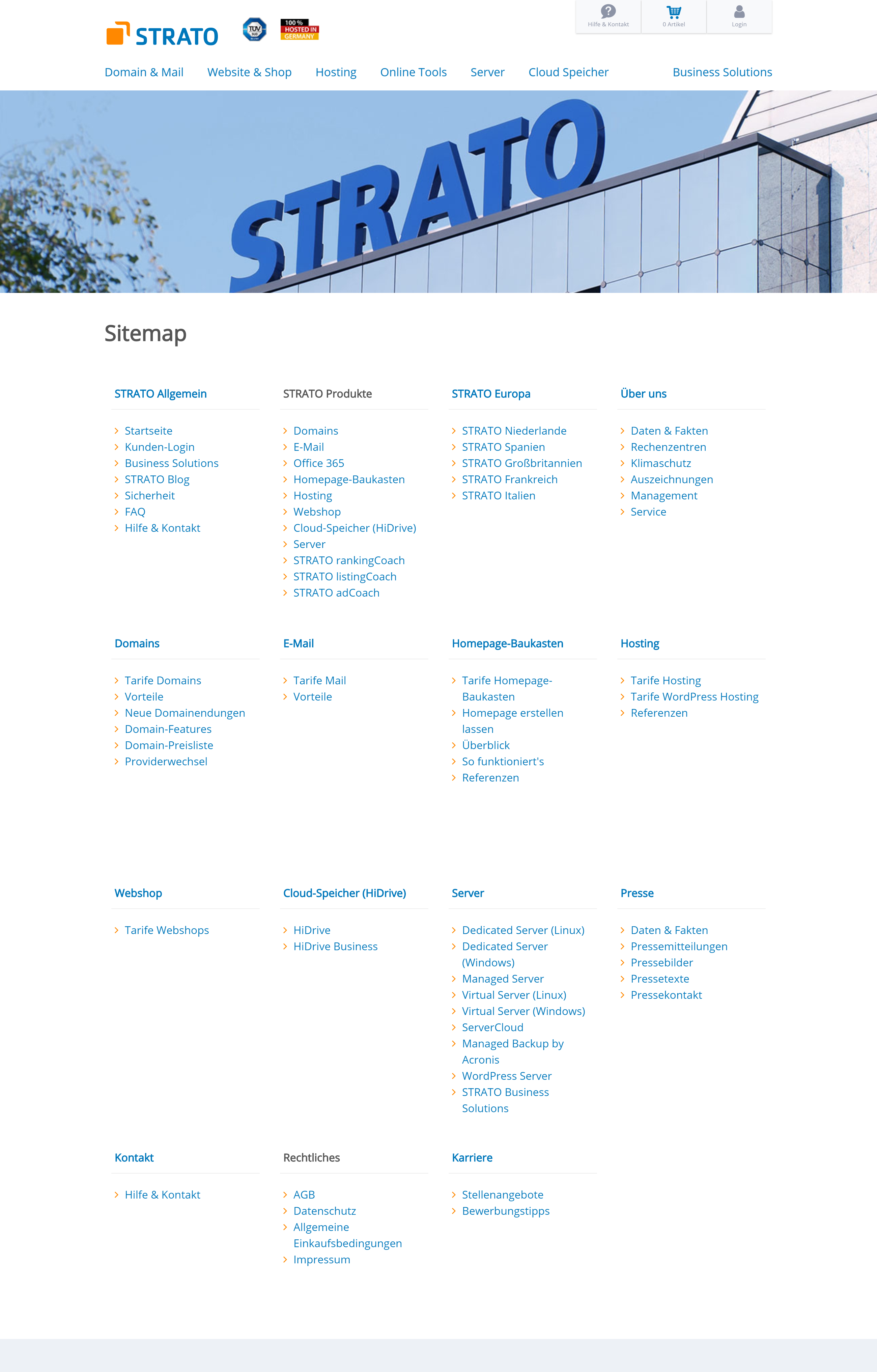 HTML-Sitemap auf Strato.de.