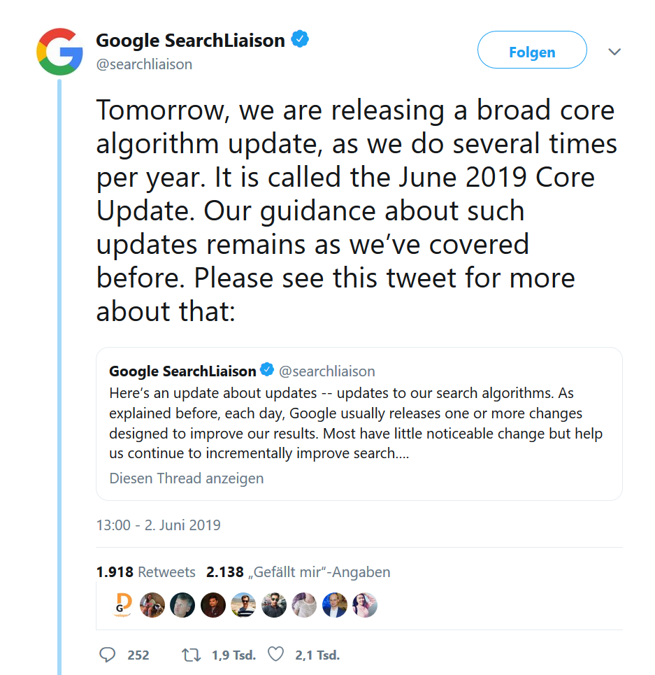 Tweet von Google SearchLiaison