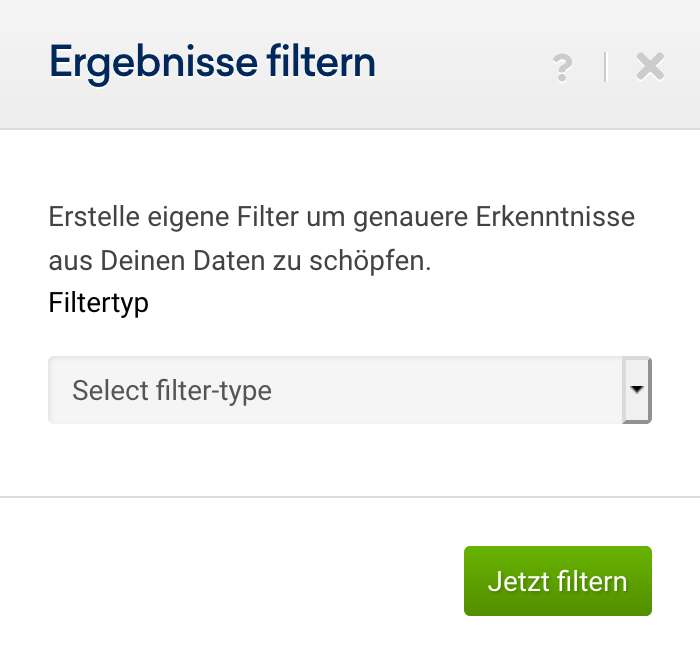 Filter-Auswahl nach einem klick auf den Jetzt filtern Button.