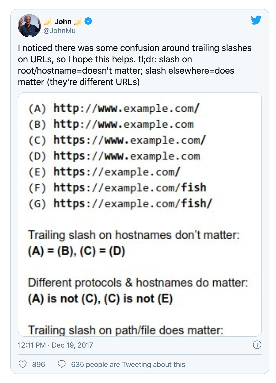 John Mueller erklärt in einem Tweet,  wann Trailing Slashes relevant sind und wann nicht.