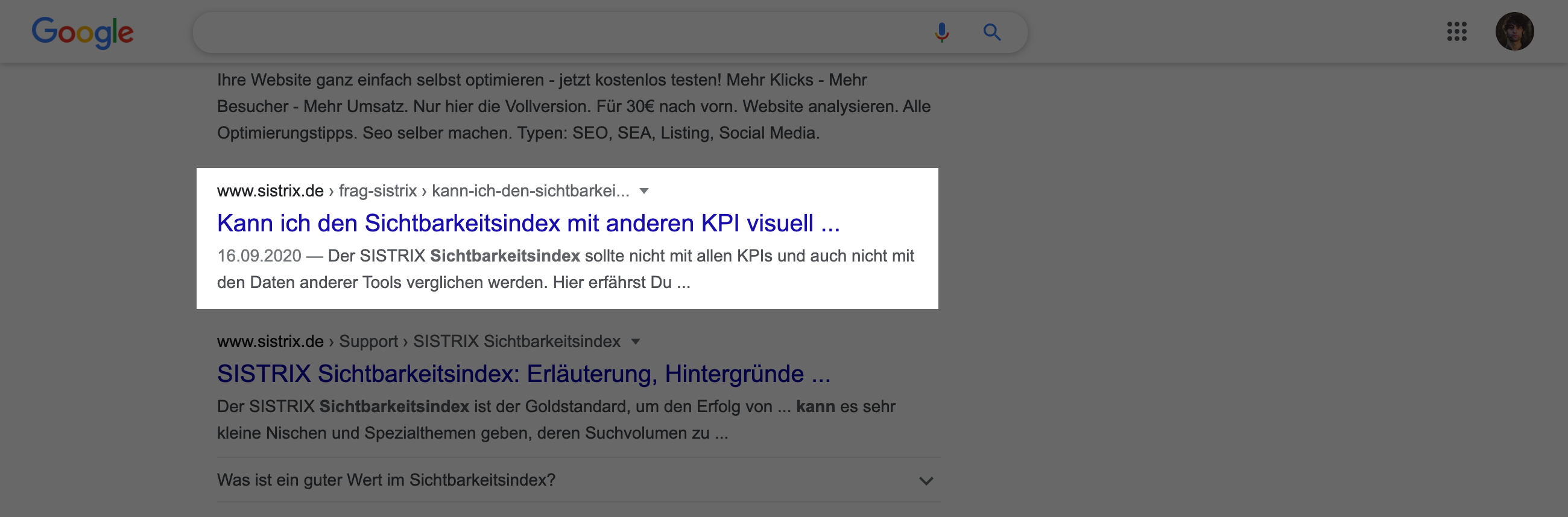 Suchtreffer in den Google-Suchergebnissen. Der Titel hat hier mehr als 59 Zeichen und wird verkürzt dargestellt.