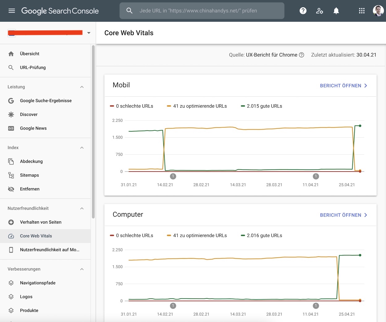 Core Web Vitals in der Google Search Console.