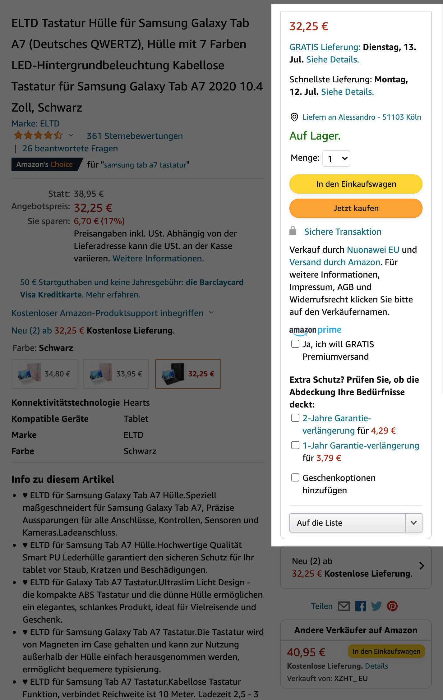 Buy-Box-Beispiel auf einer Amazon-Produktseite.