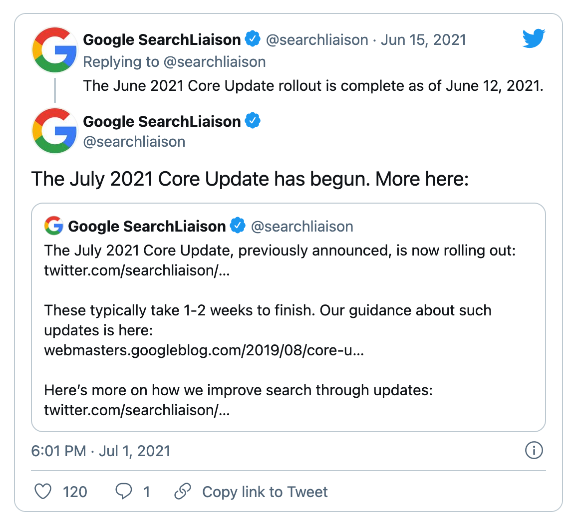 Annuncio del Core Update di luglio 2021