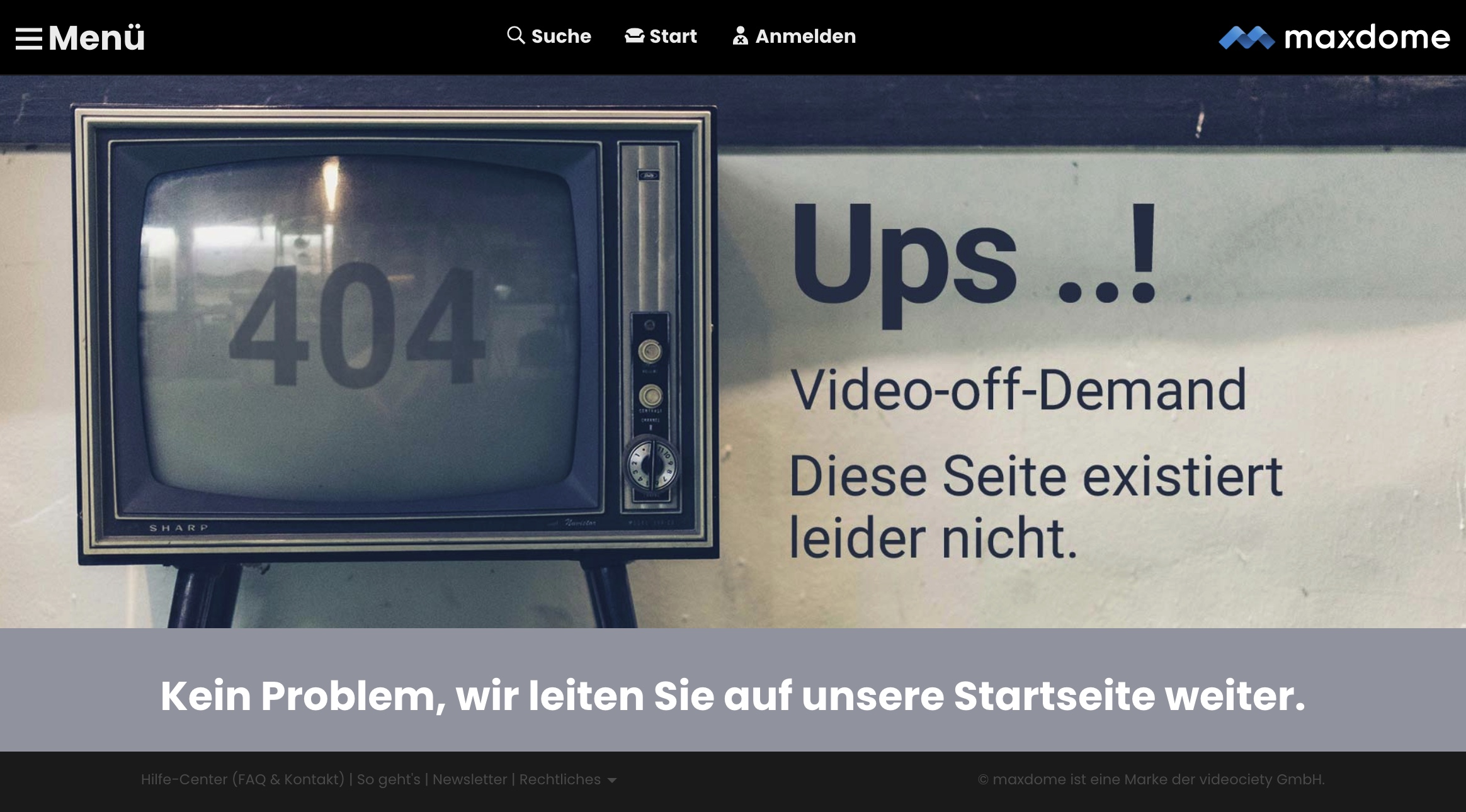 404-Fehlermeldung auf der URL https://store.maxdome.de/spielfilm