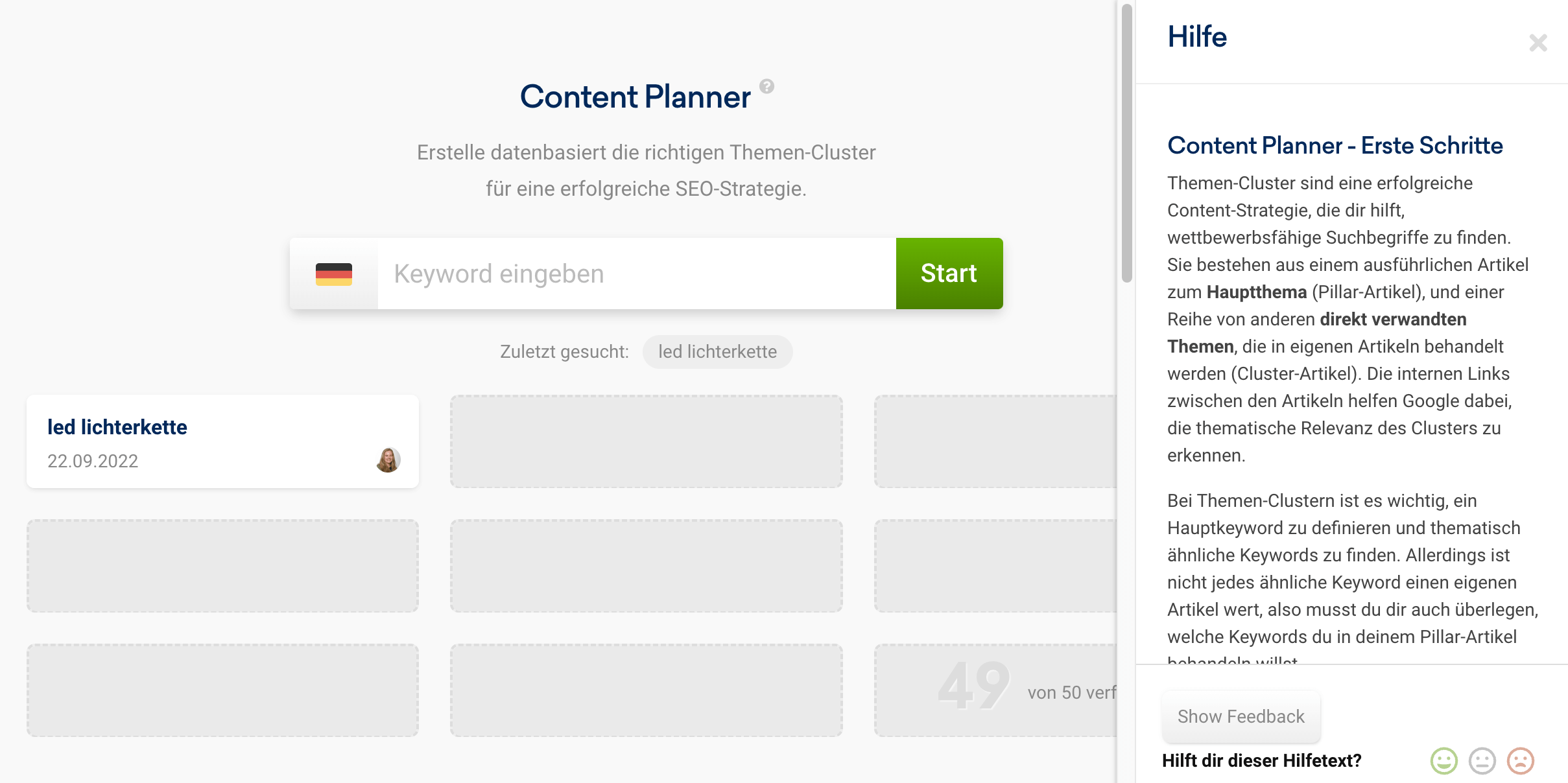 Ein weiterer Suchschlitz, über den der SISTRIX Content Planner geöffnet wird.