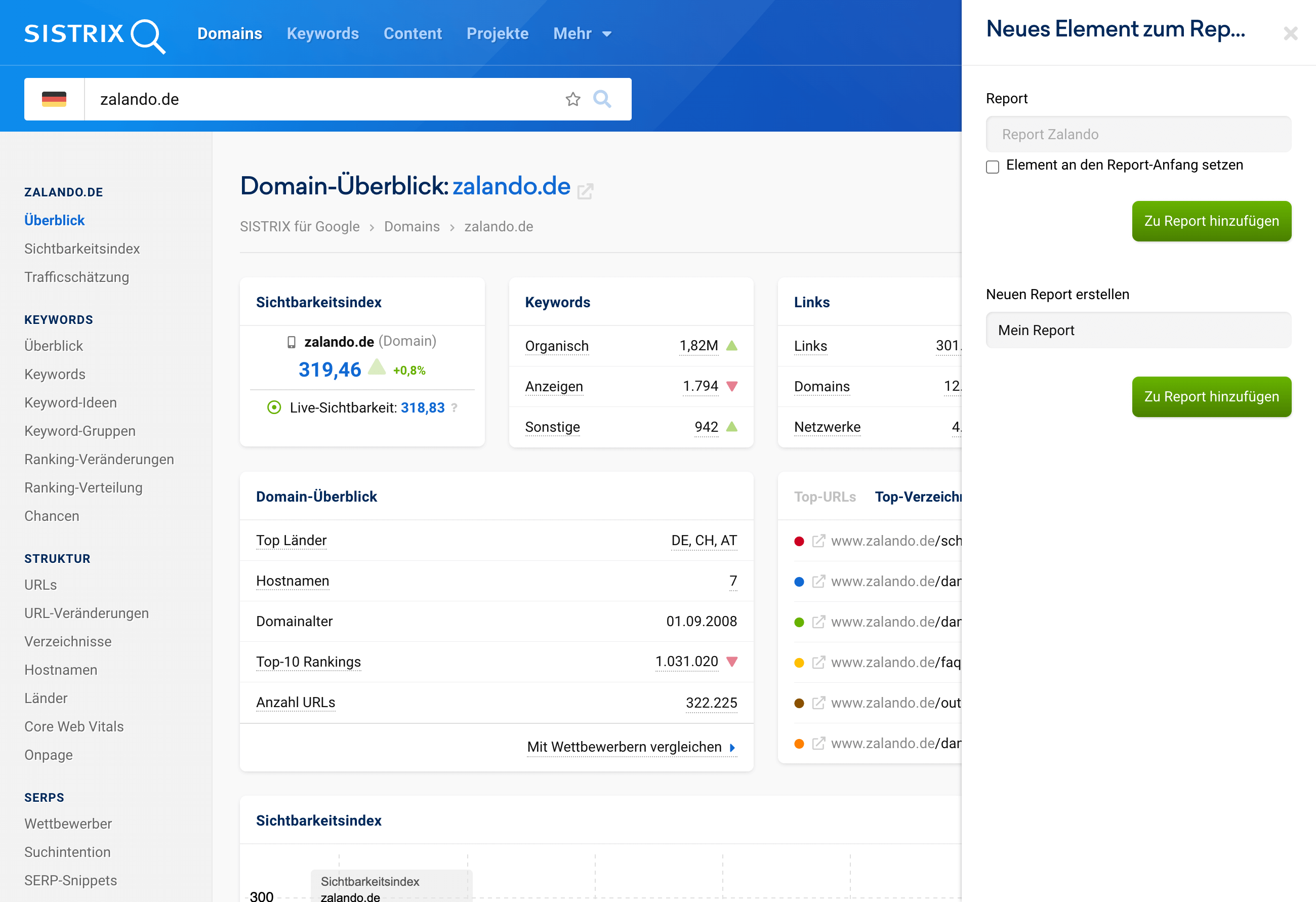 Die Box zu einem bestehenden Report hinzufügen oder einen neuen Report erstellen