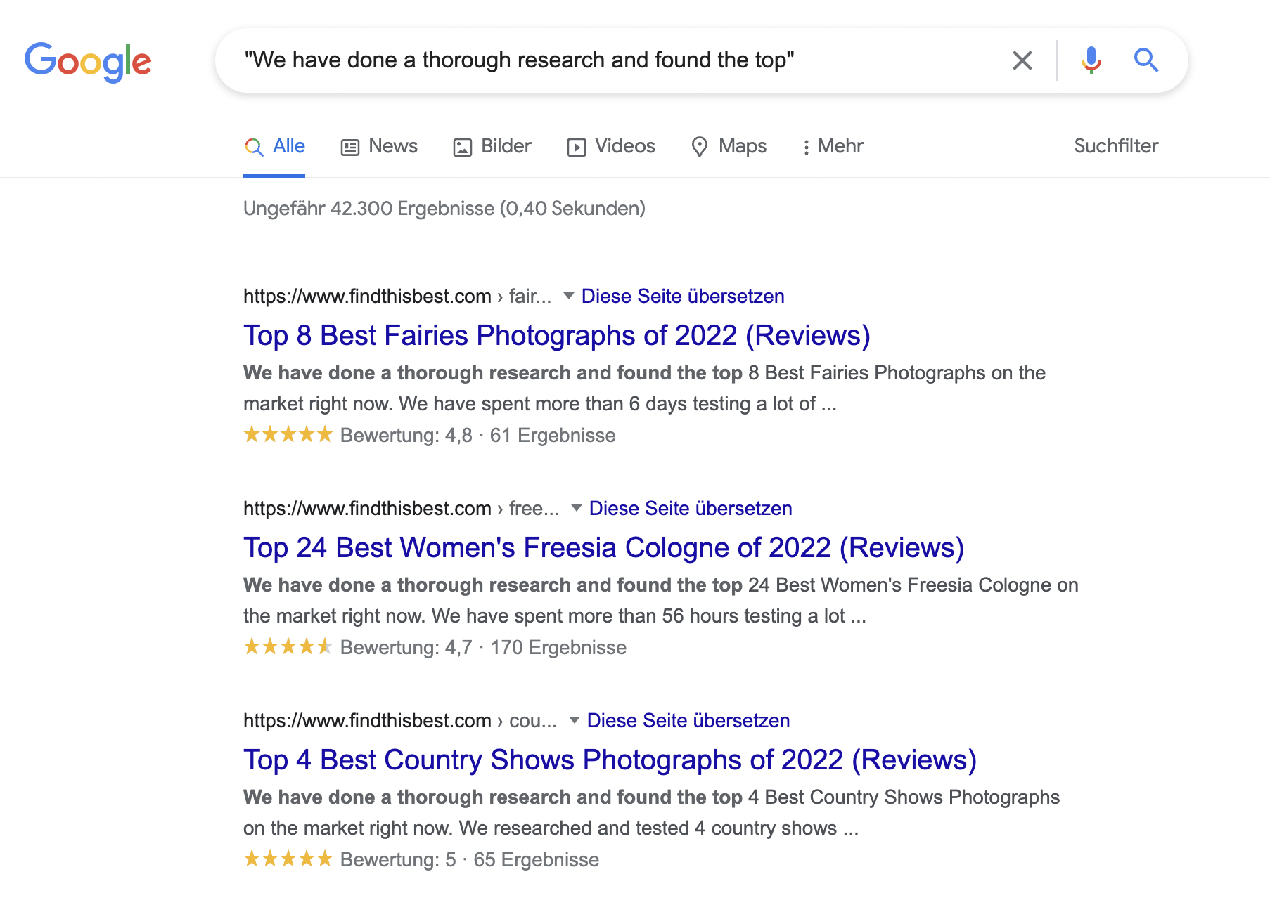 Example page text shown in search results