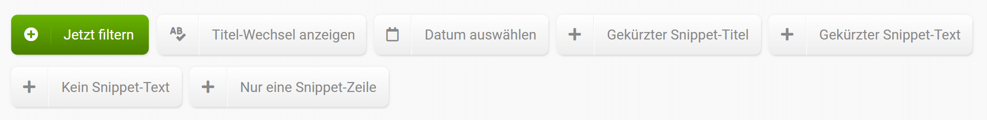 Filter für die Funktion SERP-Snippets in der SISTRIX Toolbox