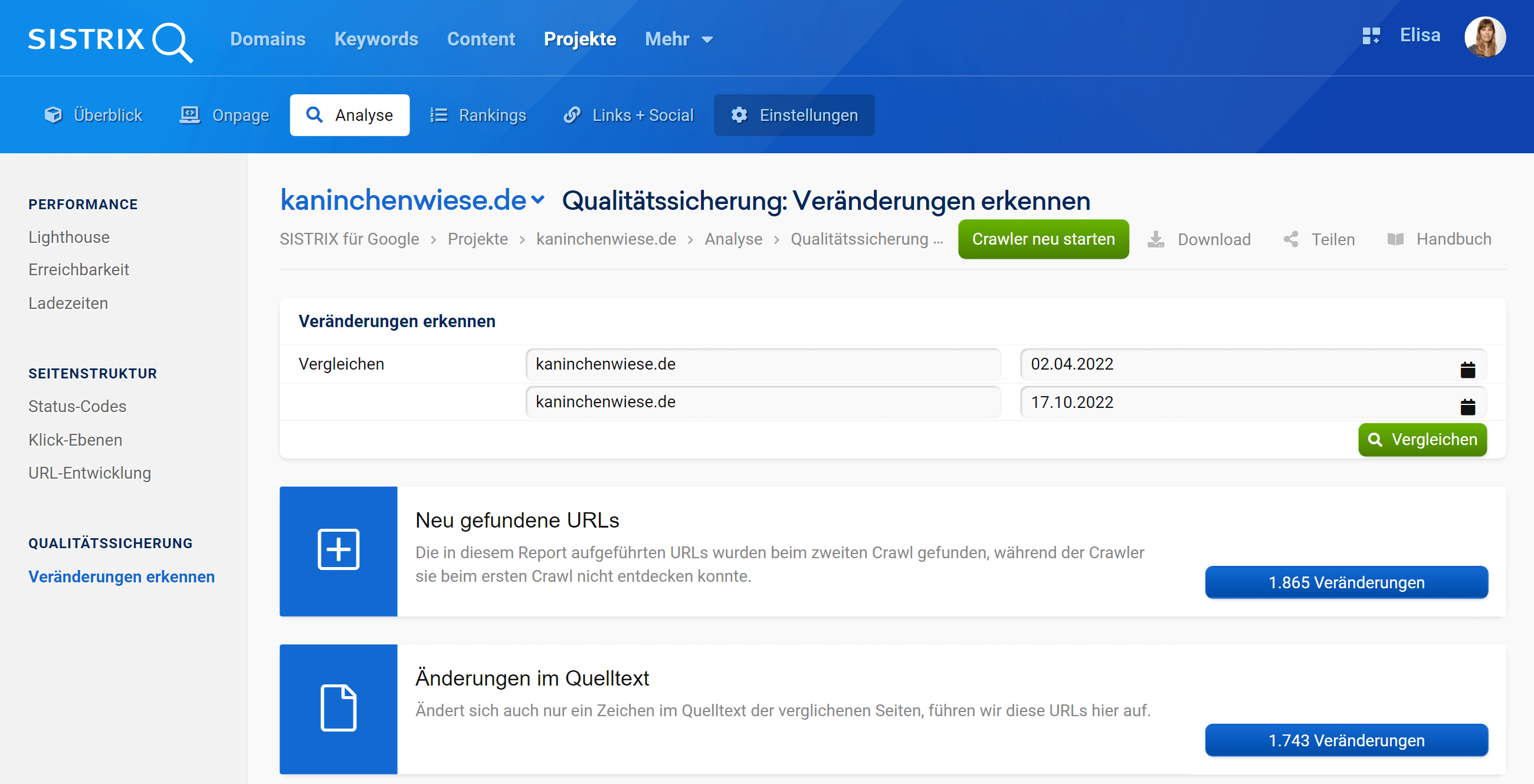 Die Funktion Veränderungen erkenne im SISTRIX Optimizer