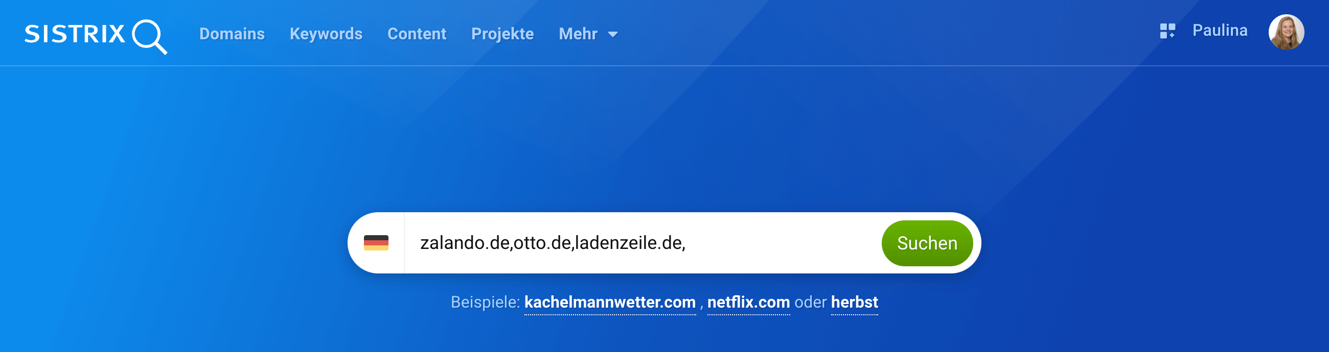 Wir geben als Beispiel die Domains zalando.de, otto.de, ladenzeile.de, etsy.com, peek-cloppenburg.de, stylight.de, aboutyou.de ein und vergleichen diese.