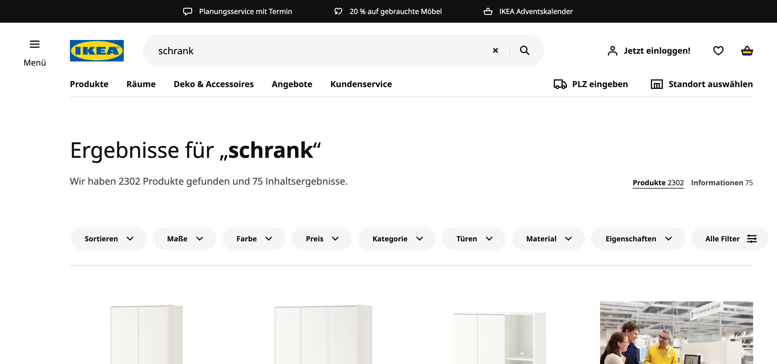 Interne Suchergebnisse auf ikea.com für Deutschland und die Suche nach Schrank. Es werden 2.302 Produktergebnisse gefunden.