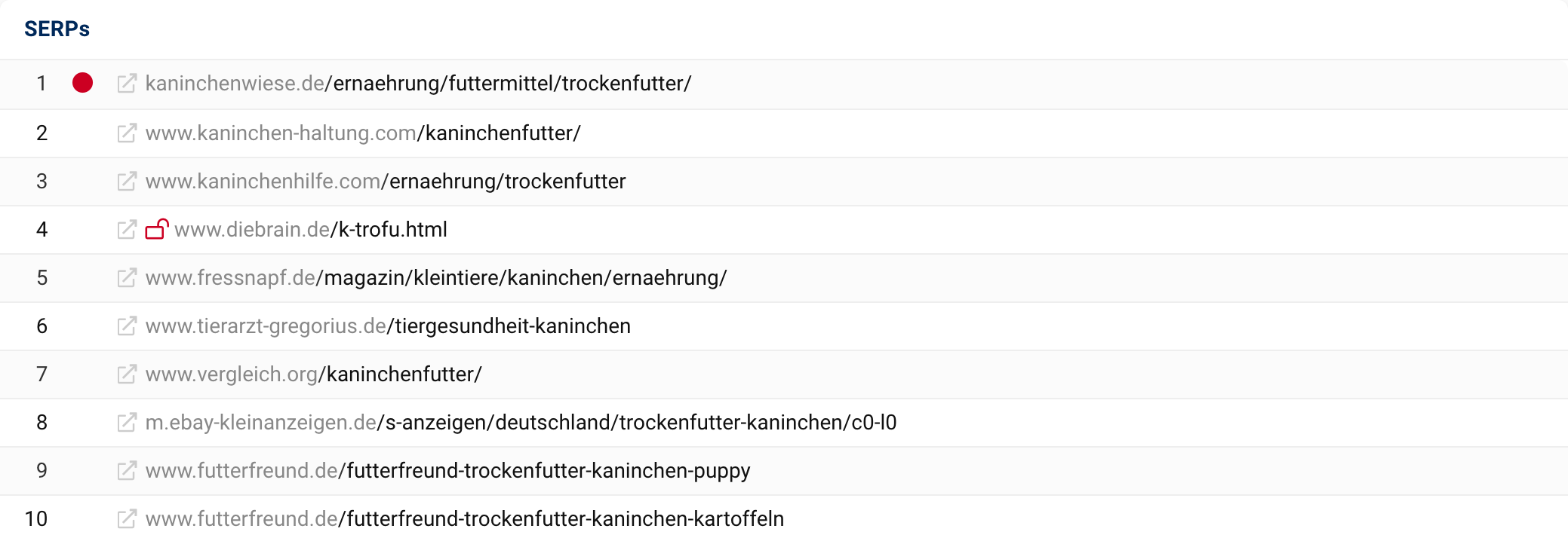 Optimizer SERPs für ein Projekt-Keyword