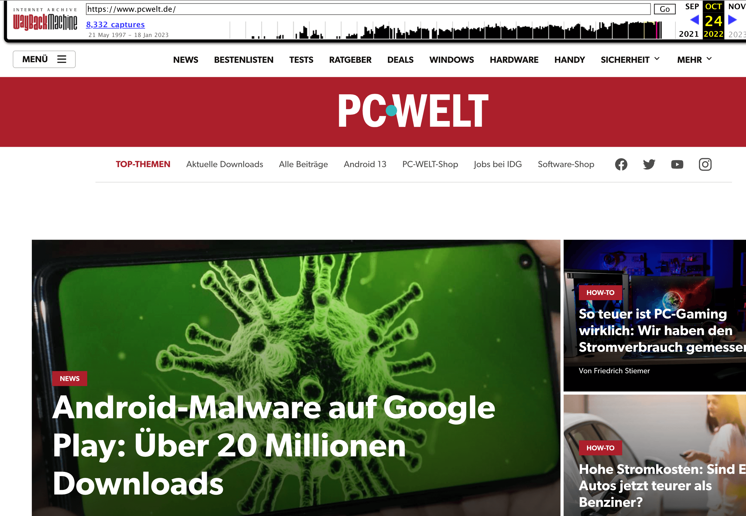 Das neue Design der Homepage von pcwelt.de hat zum Beispiel nun eher rote Farben, Artikel als Kacheln dargestellt und anderen Menüpunkte im Header.