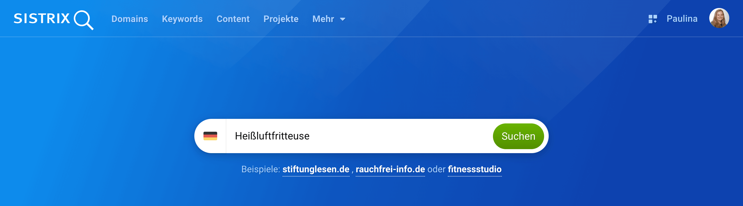 Der SISTRIX-Suchschlitz. Eingegeben ist das Wort Heißluftfritteuse.