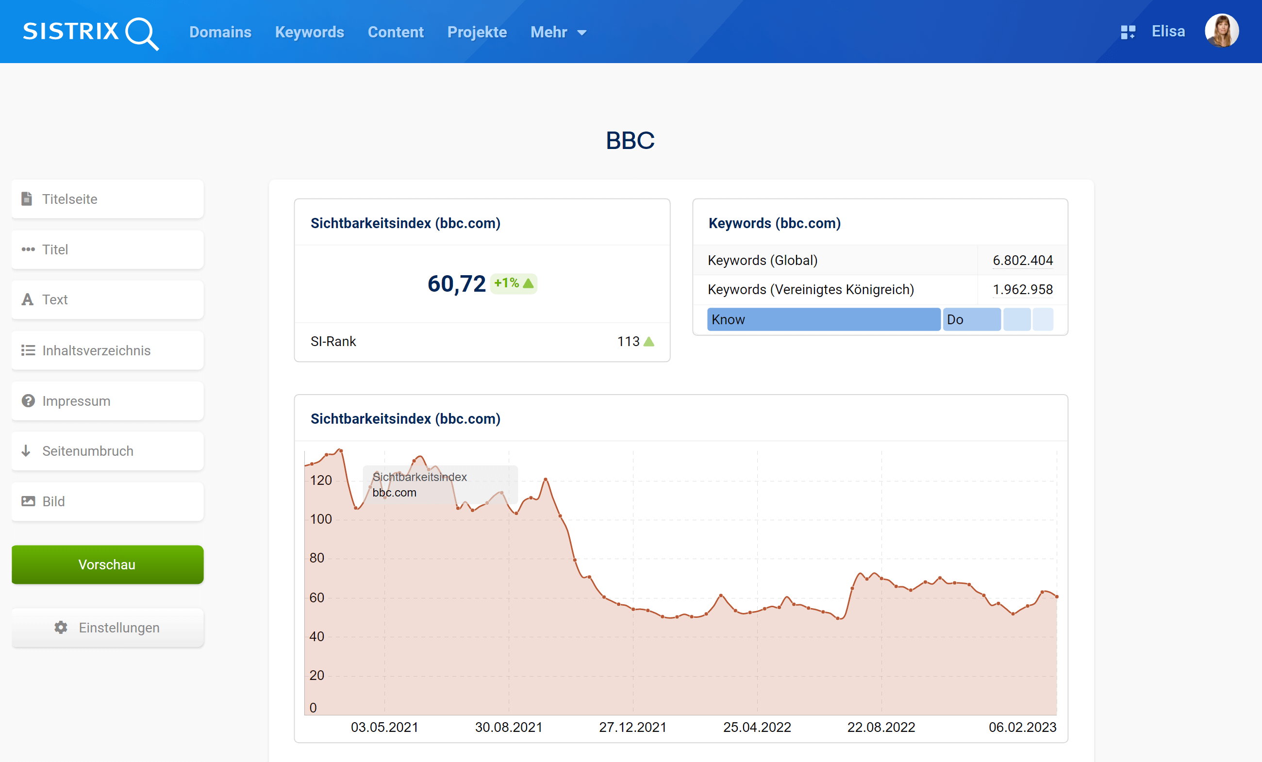 Beispiel von einem Report in der SISTRIX Toolbox