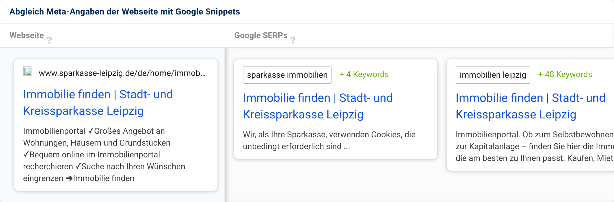 Statt einer gut strukturierten Meta-Description zeigt Google für das Snippet der Domain sparkasse-leipzig.de den Text aus dem Cookie-Banner an.