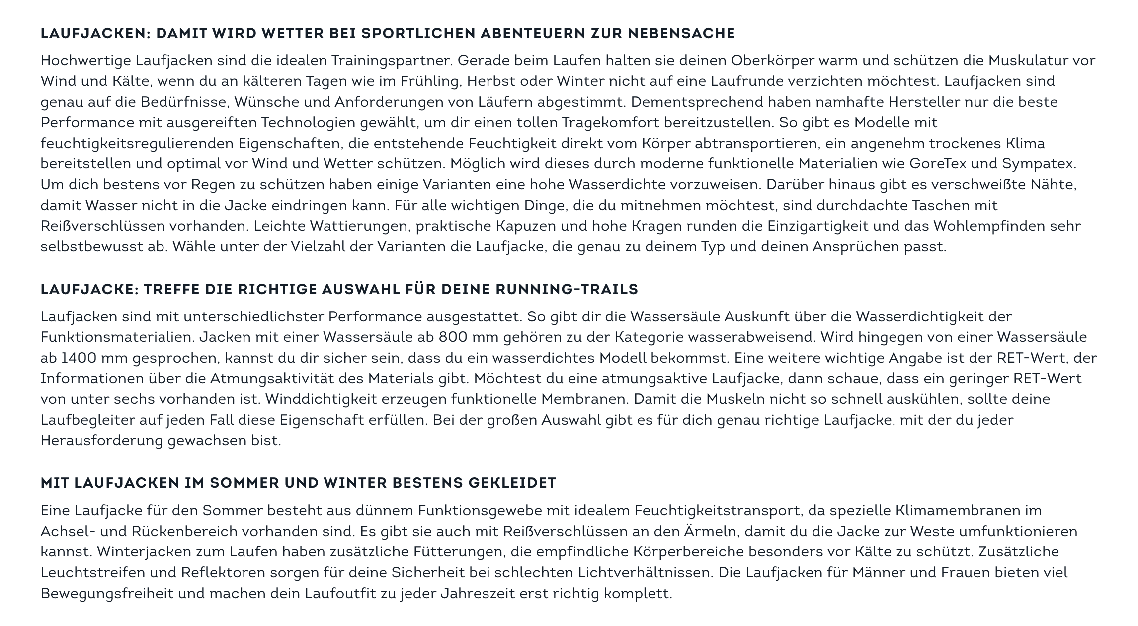Der Kategorienseitentext über Laufjacken auf https://www.sportscheck.com/laufjacken/.