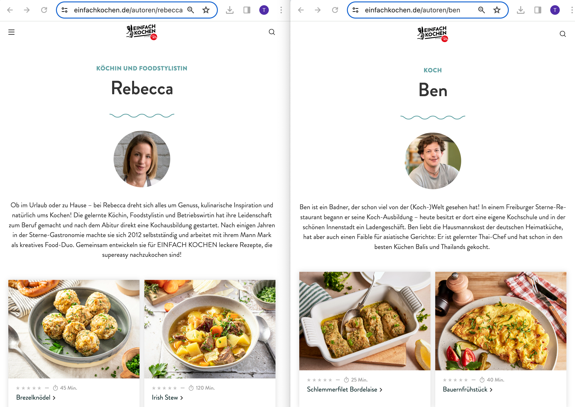 Die Autoren-Seiten https://www.einfachkochen.de/autoren/rebecca und https://www.einfachkochen.de/autoren/ben auf einfachkochen.de.