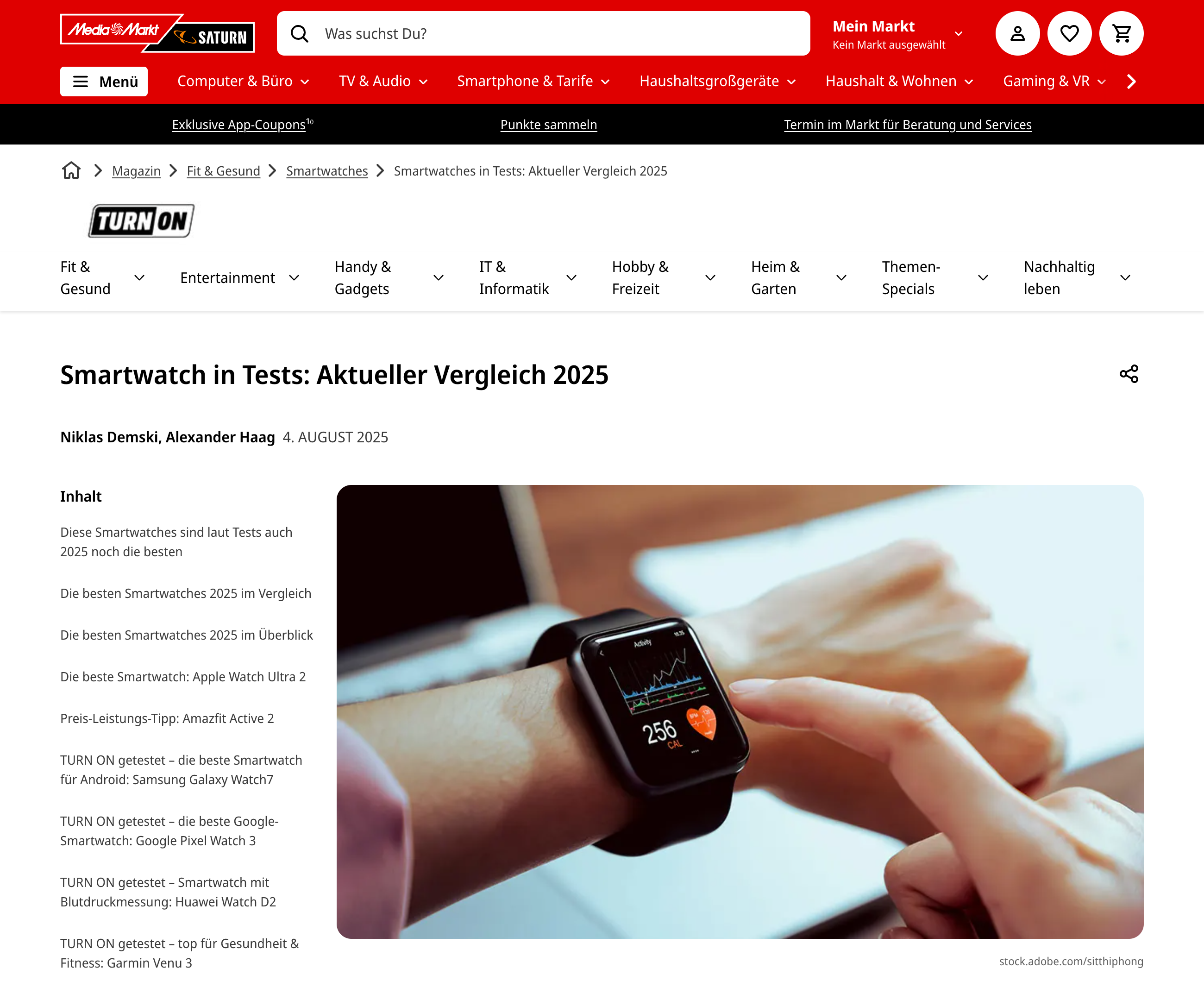 Artikelübersicht zum Smartwatch-Test 2025 mit Bewertung der besten Modelle und Empfehlungen nach Einsatzbereichen