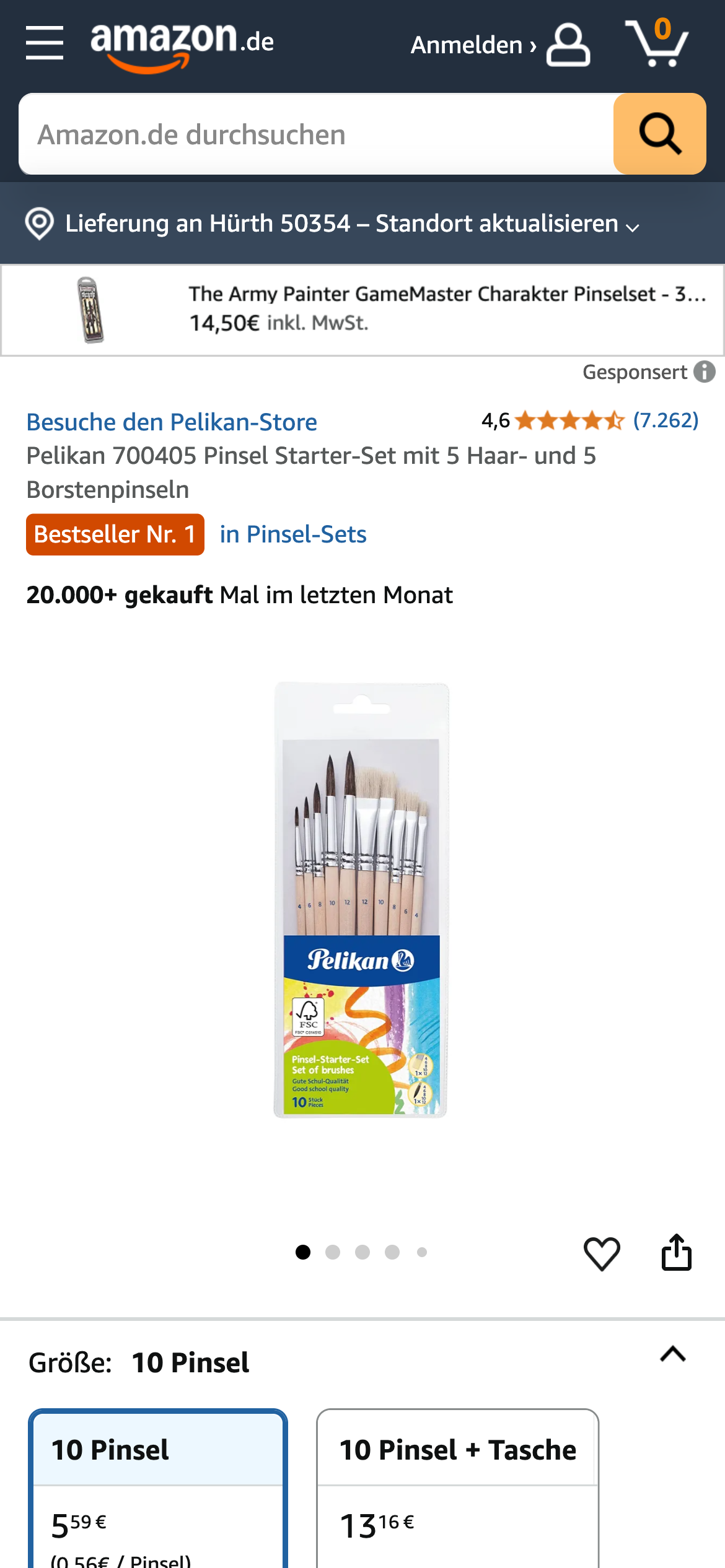 Pelikan Starter-Set mit 10 Pinseln, Bestseller auf Amazon