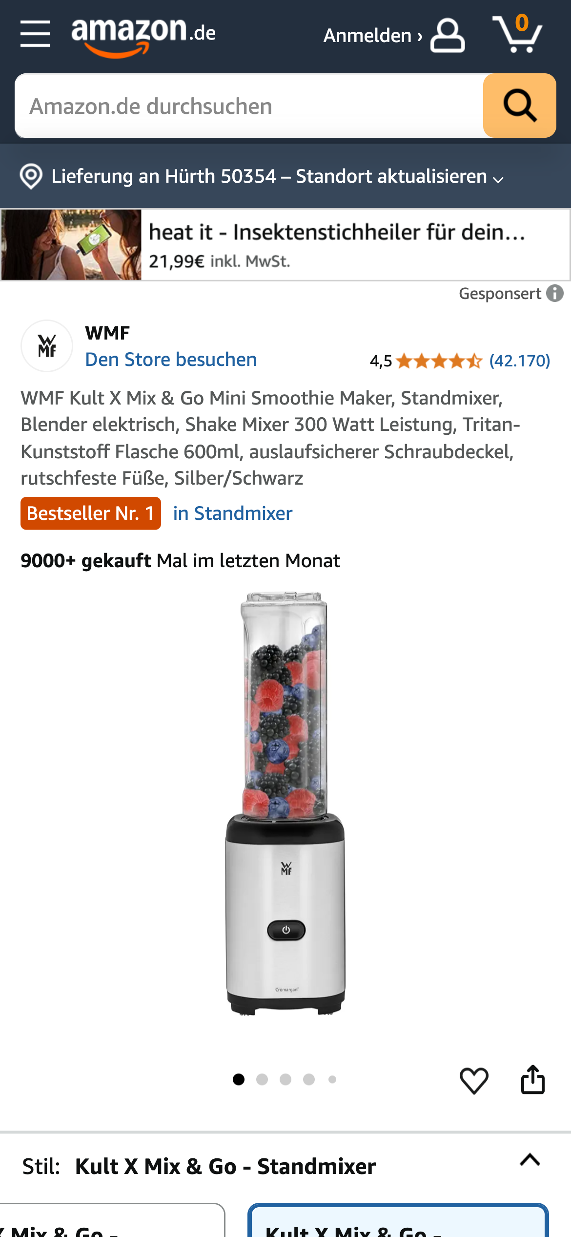 WMF Kult X Mix & Go Smoothie Maker, Bestseller Standmixer auf Amazon.