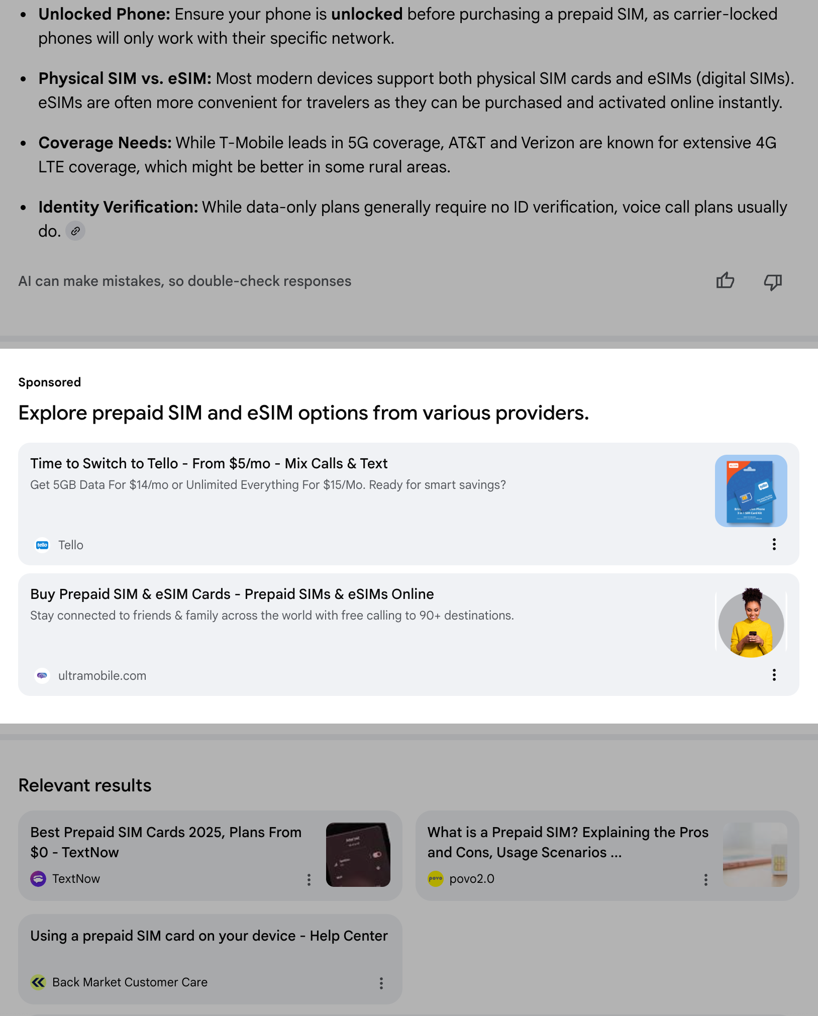 Esempio di pubblicità nell'AI Mode