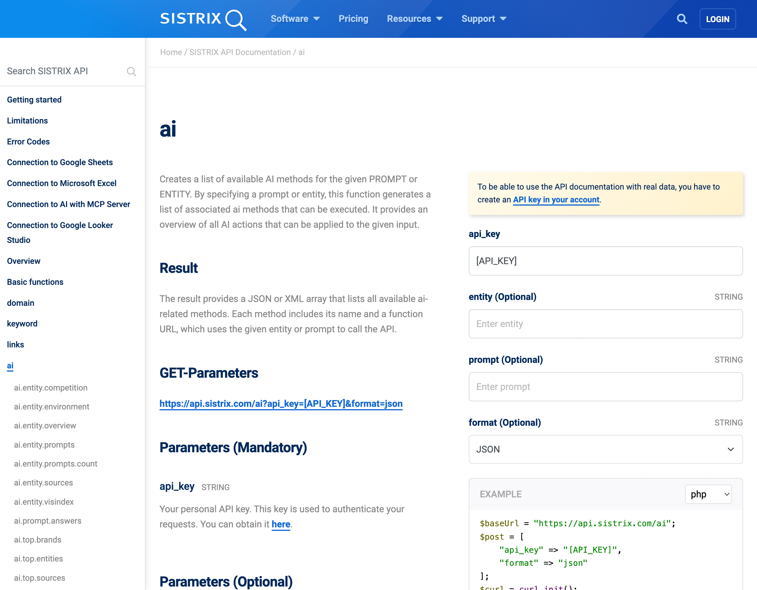 API per dati AI di SISTRIX
