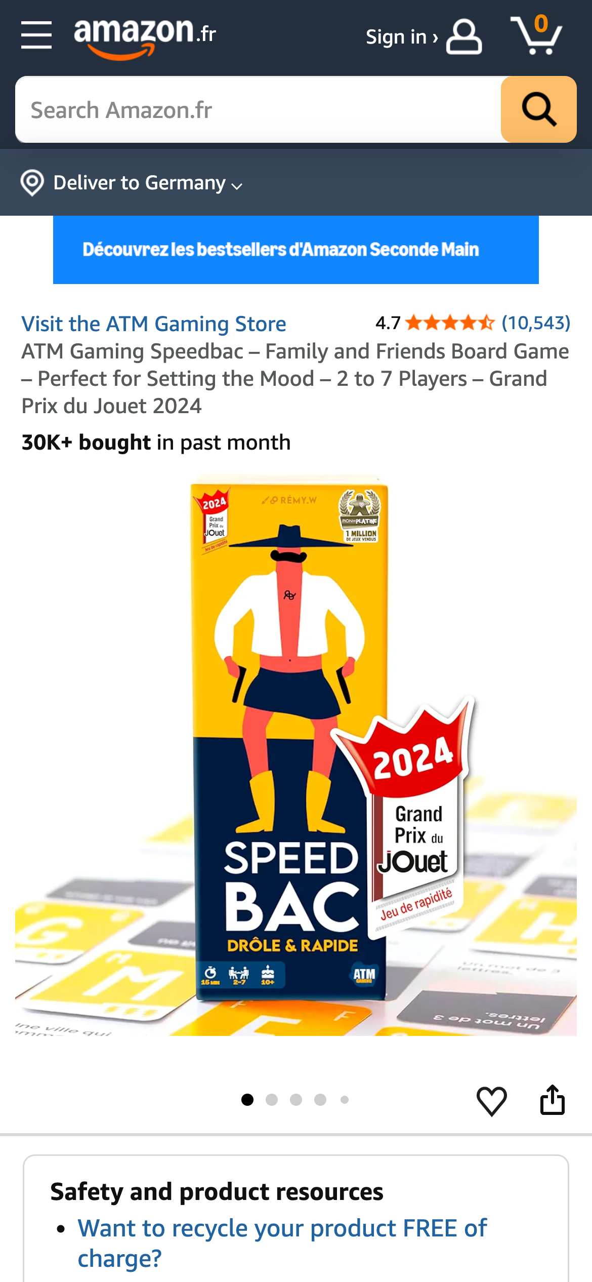 Amazon Frankreich Produktseite Kartenspiel Speedbac