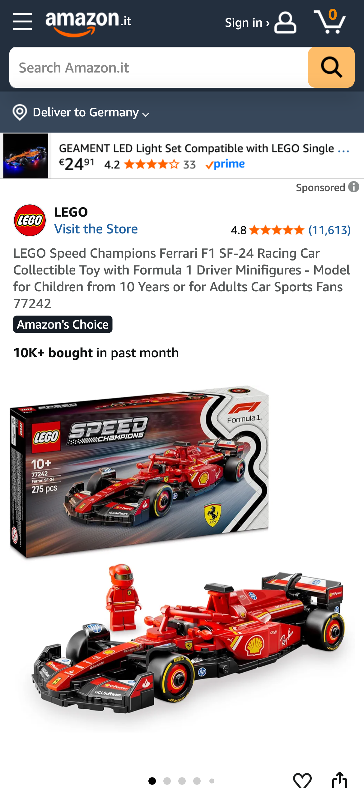 Amazon Italien Produktseite LEGO Speed Champions Ferrari