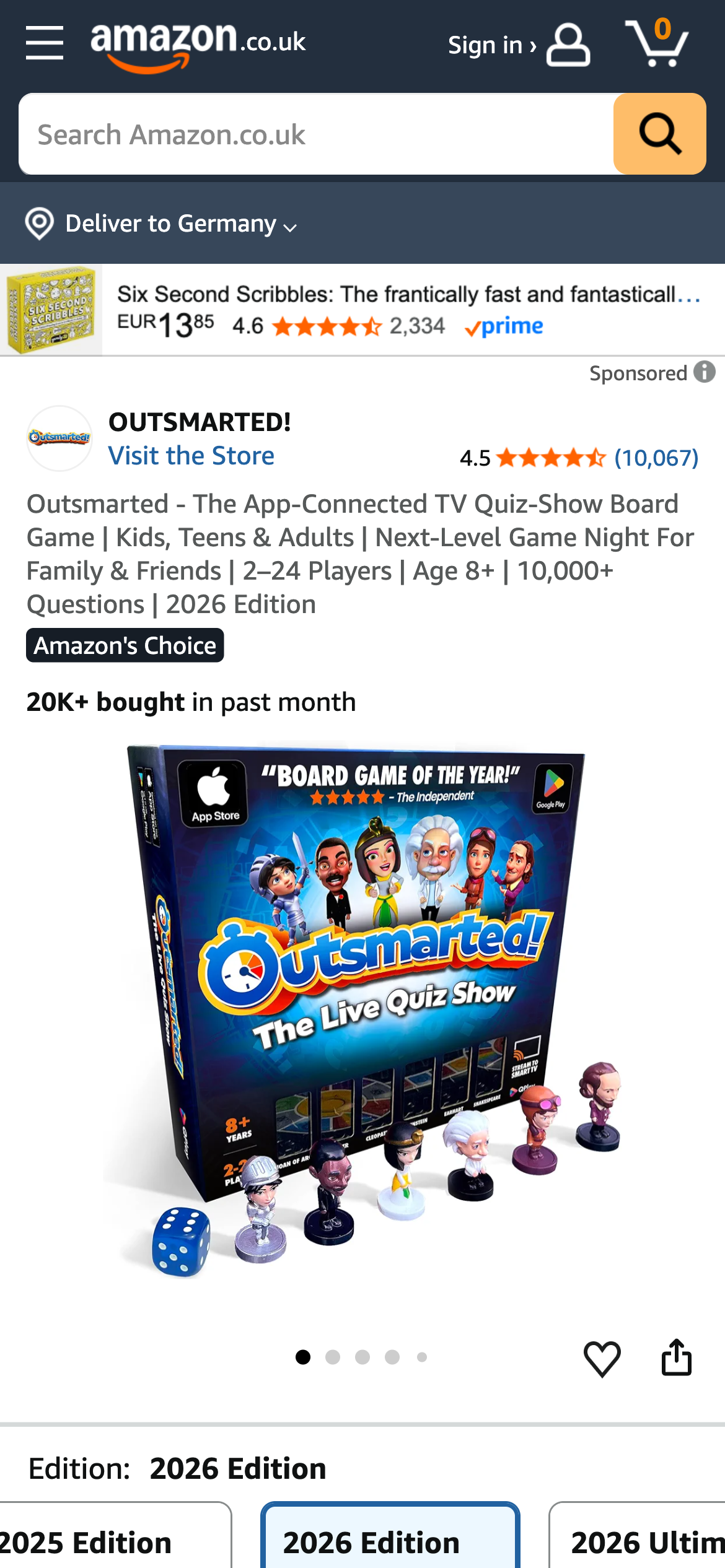 Amazon Großbritannien Produktseite Quizspiel Outsmarted