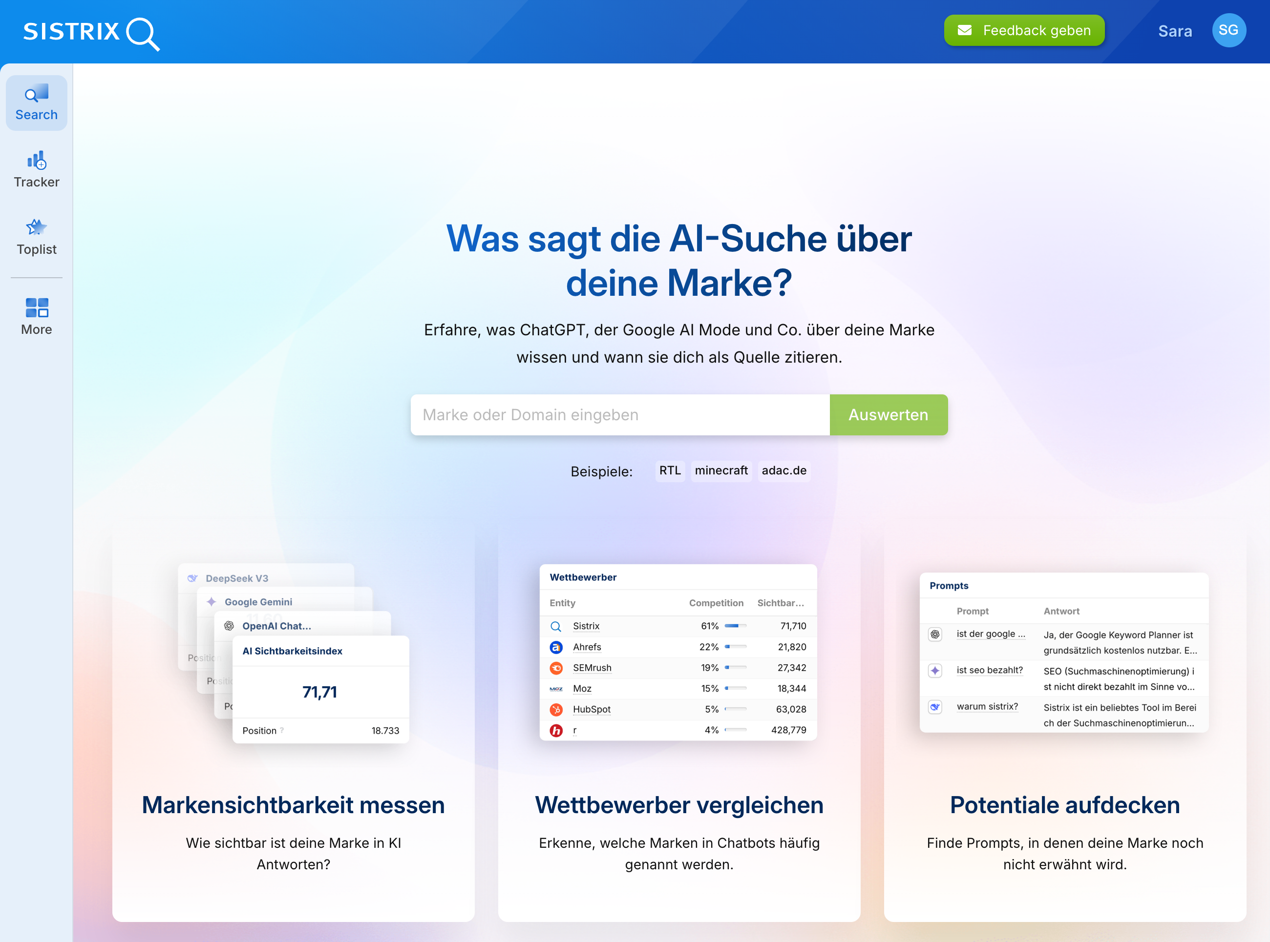SISTRIX AI Tool mit dem Prompts analysiert werden können.