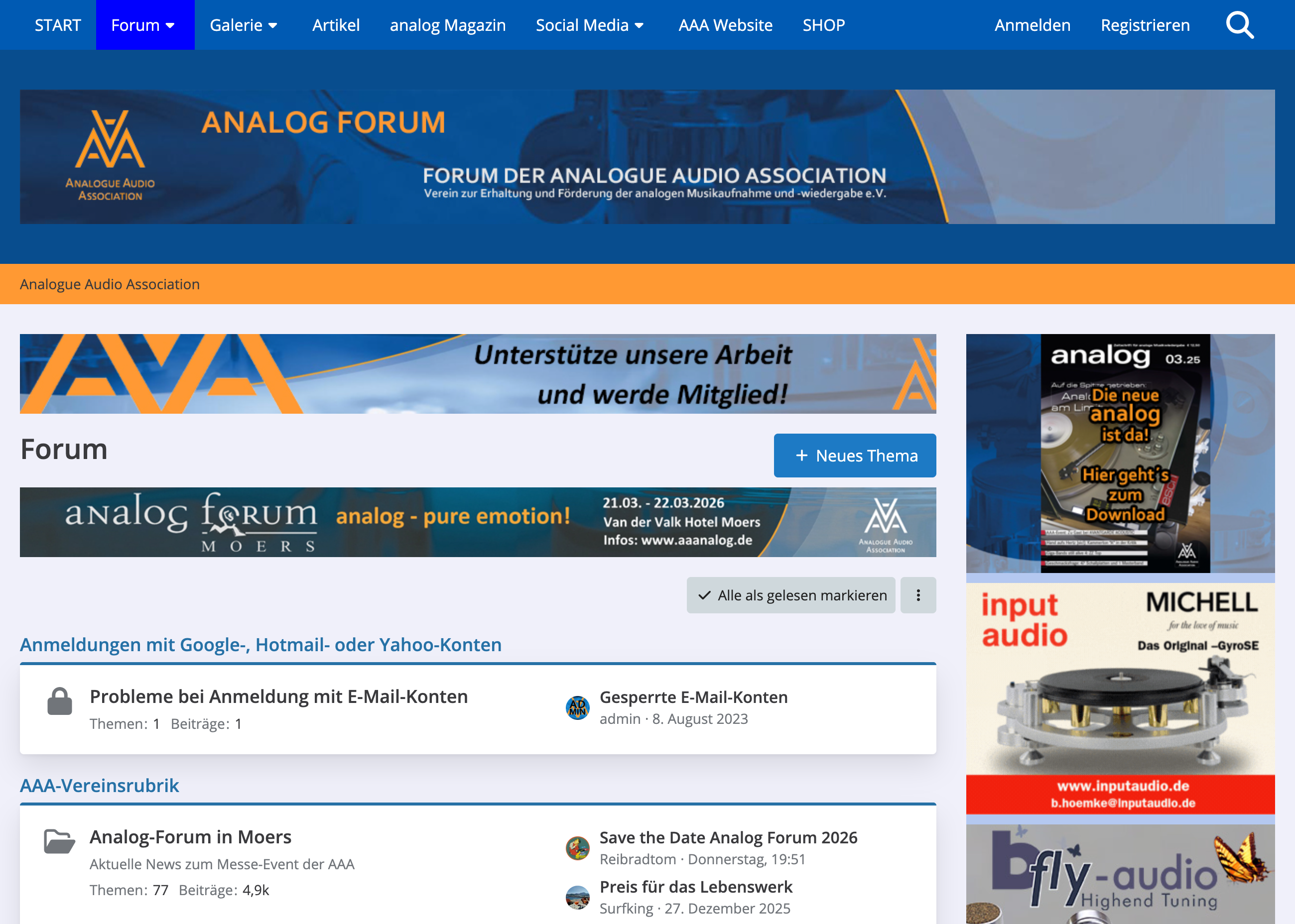 Startseite der Domain analog-forum.de.
