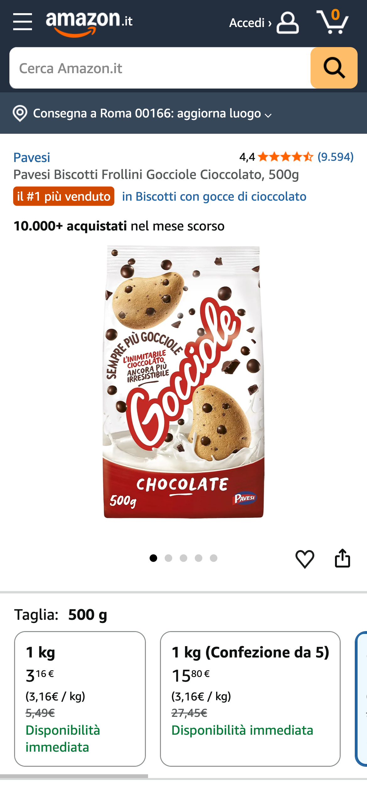 Kekse von Pavesi auf Amazon Italien mit Bestseller Hinweis und Verkaufszahlen.