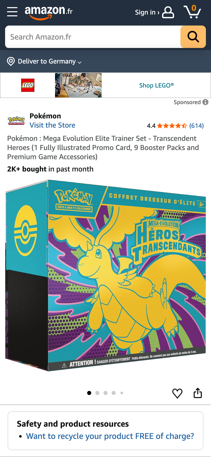Pokémon-Trading-Cards-Set auf Amazon Frankreich mit Verkaufszahlen.