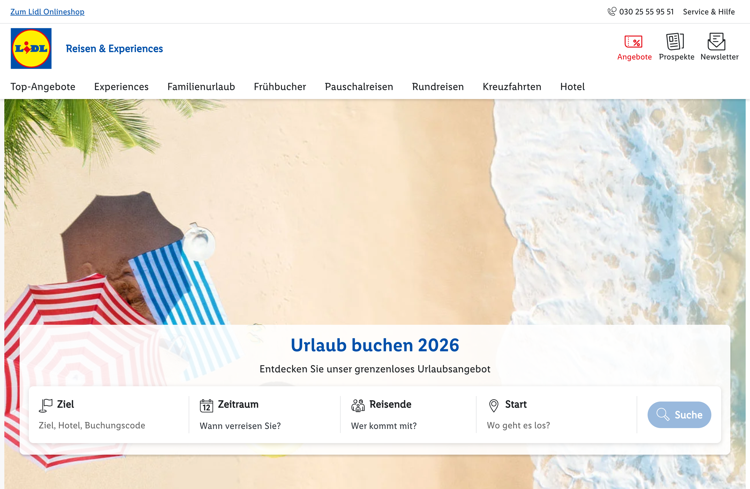 Homepage von https://www.lidl-reisen.de/urlaub.