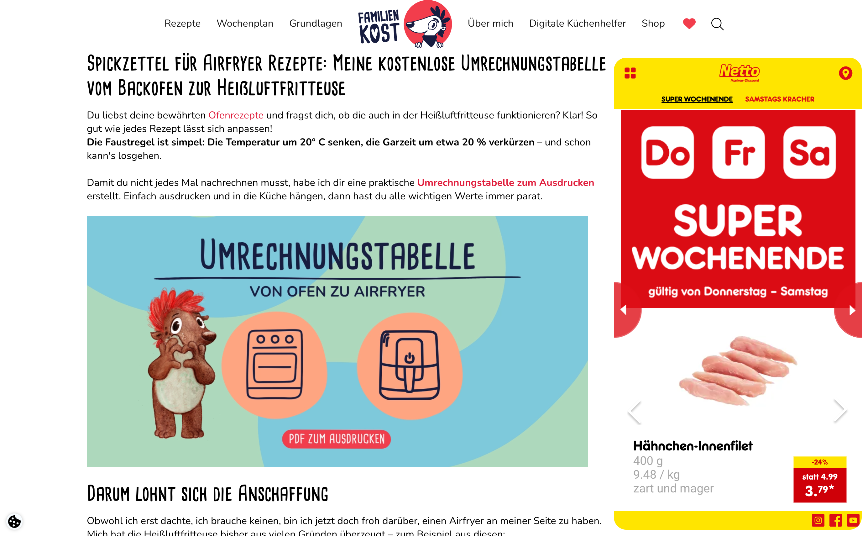 Familienkost Seite für Airfryer Rezepte.