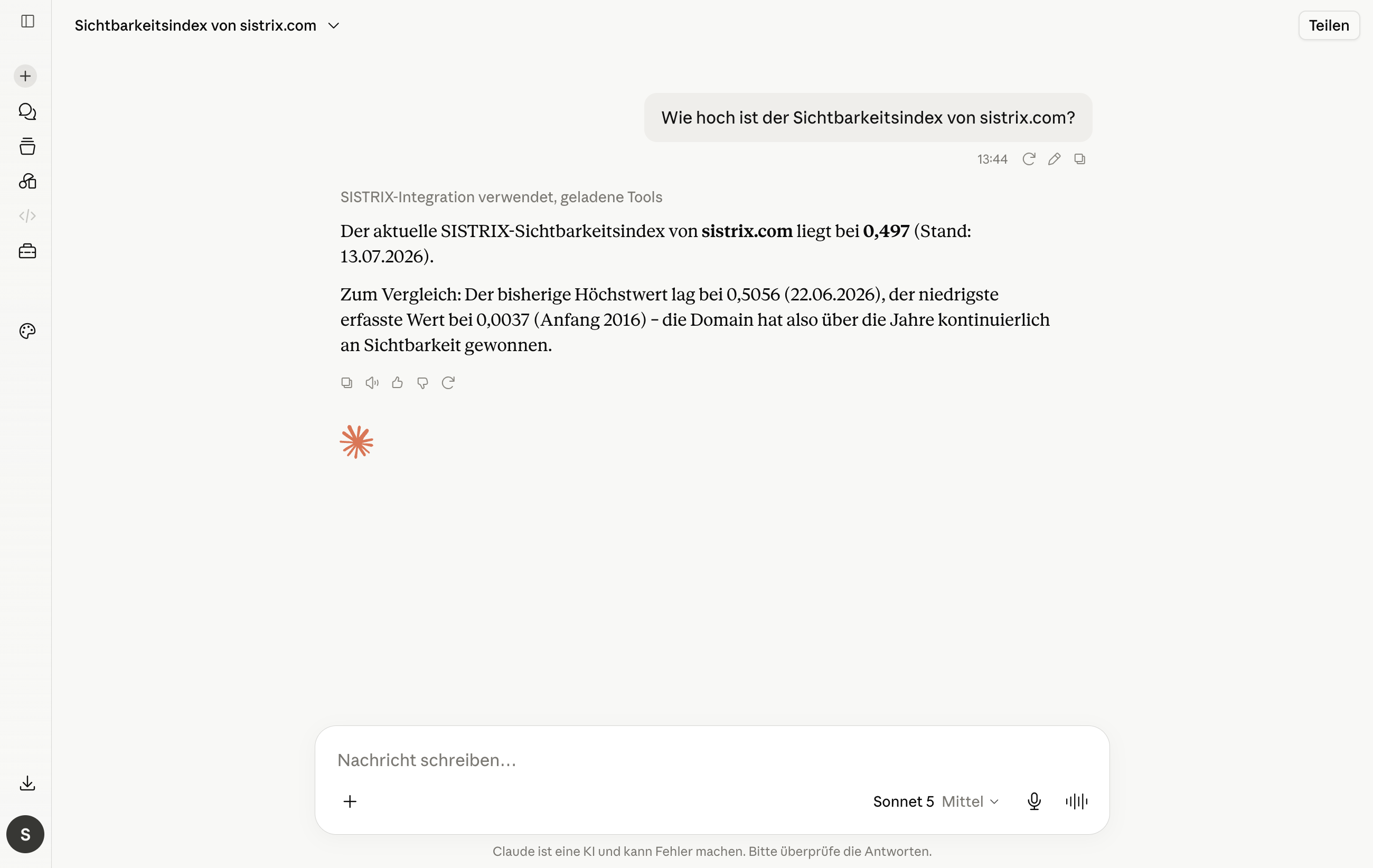 SISTRIX Integration bei der KI Claude.