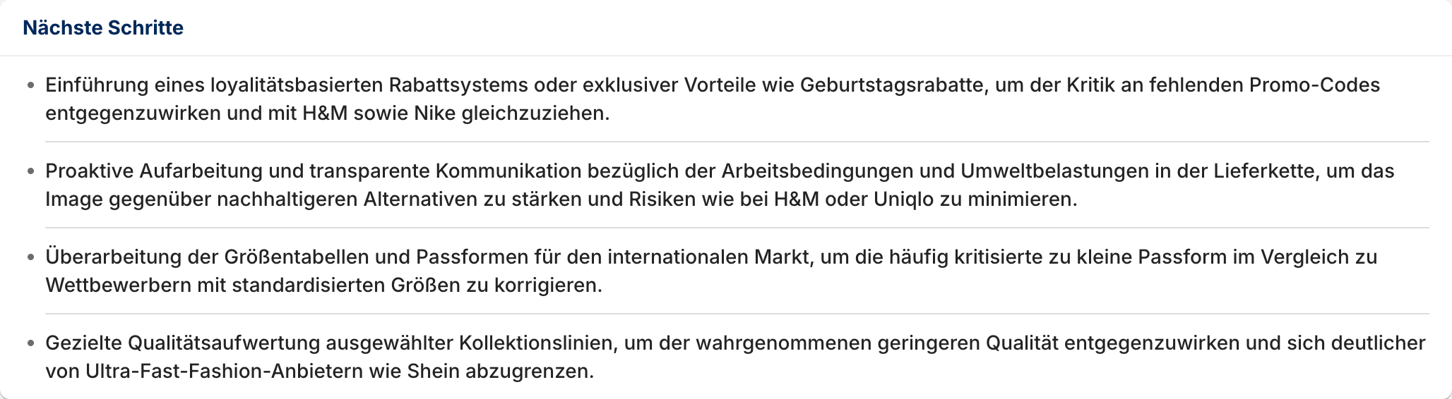 Nächste-Schritte-Box mit konkreten Handlungsempfehlungen, die sich aus der Wahrnehmungs-Matrix ableiten.