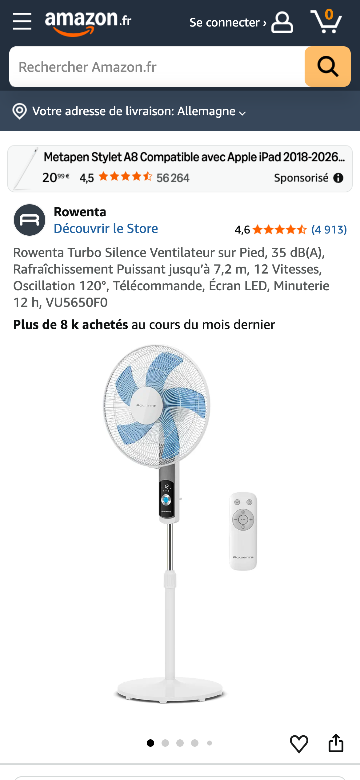 Ventilator von Rowenta auf Amazon Frankreich.
