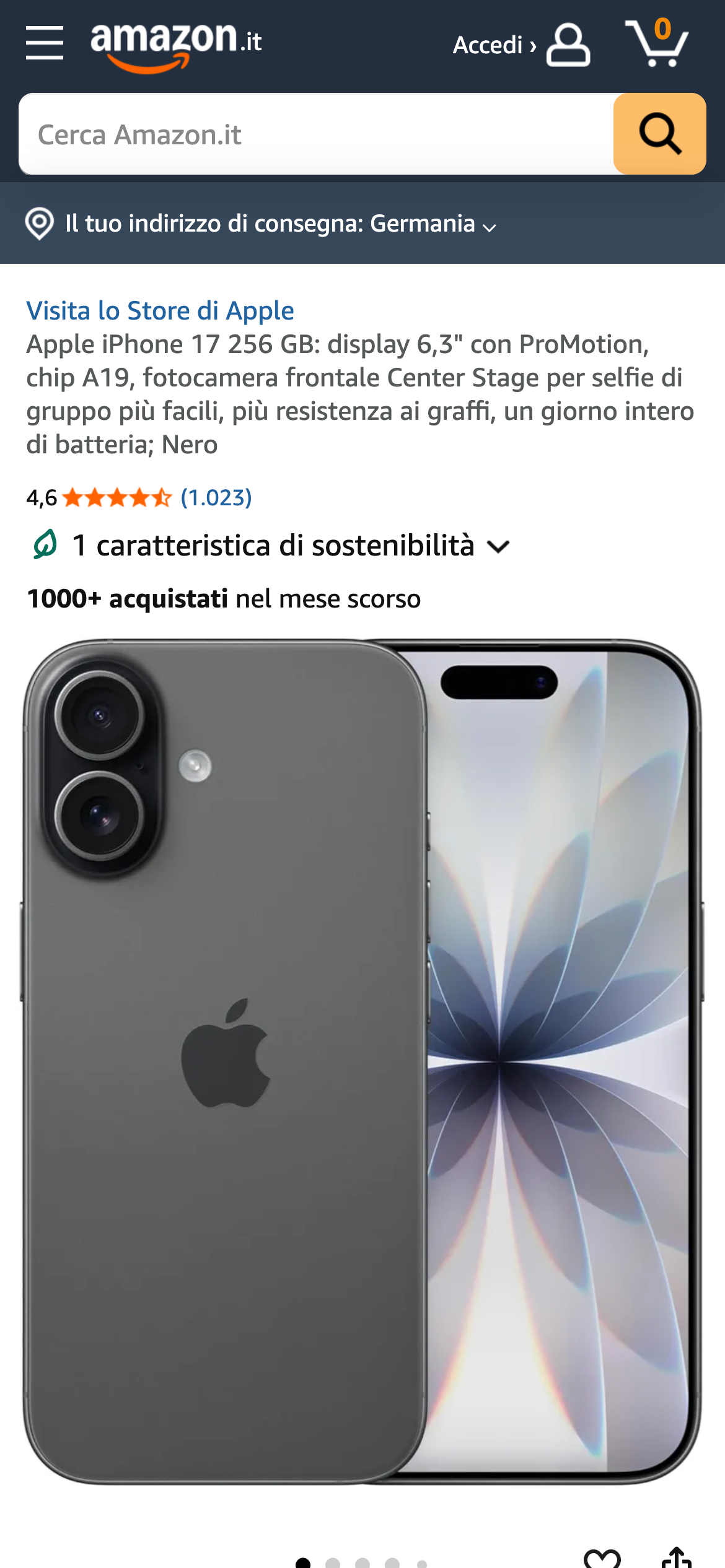 iPhone 17 der Marke Apple auf Amazon Italien.