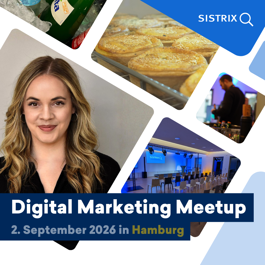Bild mit verschiedensten Eindrücken von vergangenen Marketing Meetups, und einem Bild der Sprecherin Christiane Kunisch.