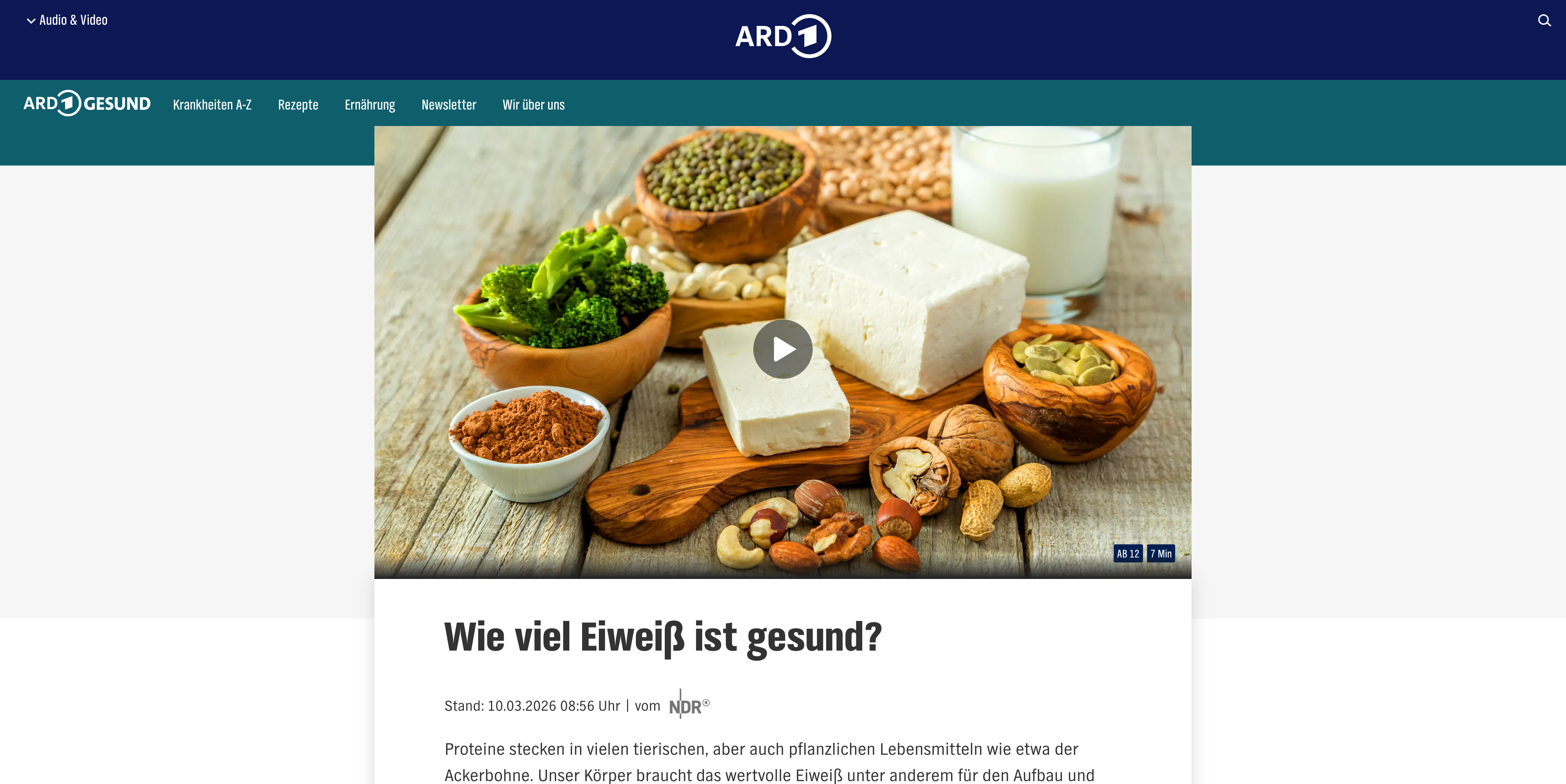 Artikel über gesunden Eiweiß-Konsum auf "ndr.de".